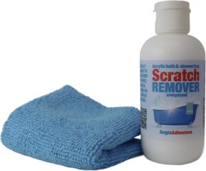 AngloAdhesives 100ml Scratch Remover & Polishing Compound for Removing Scratches, Marks & Haziness on Acrylic Bathtubs & Shower Trays. Includes 1 Micro Fibre Cloth