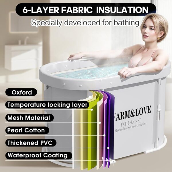 Portable Foldable Bathtub, Soaking Bathtub for Hot Shower and Ice Bath, Sauna Bath Tub for Adults (94L x 55W x 56H cm)