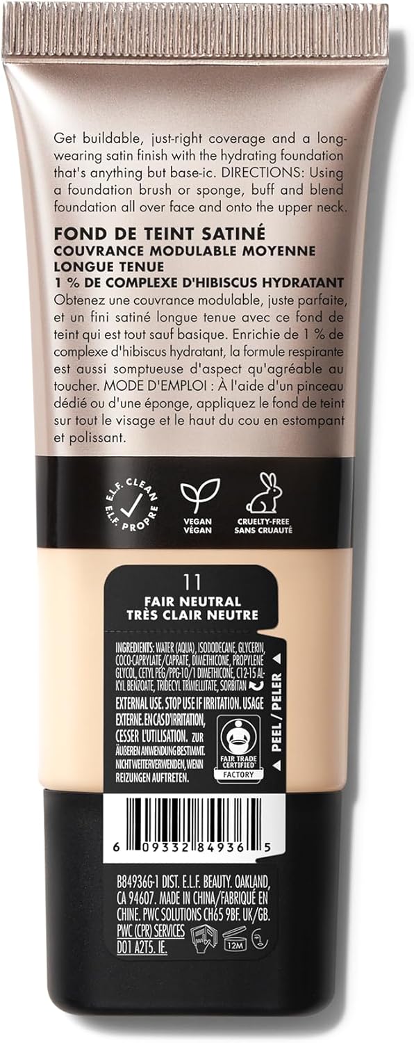 e.l.f. Soft Glam Foundation, Medium Coverage, Long-Lasting & Buildable Foundation For A Smooth, Satin Finish, Vegan & Cruelty-Free, 10 Fair Cool