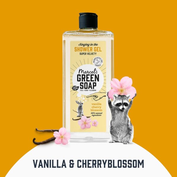 Marcel's Green Soap - Shower Gel Vanilla & Cherry Blossom - Paraben Free - Microplastic-free formula - Recycled plastic bottle - 98% biodegradable - Vegan - 300 ml