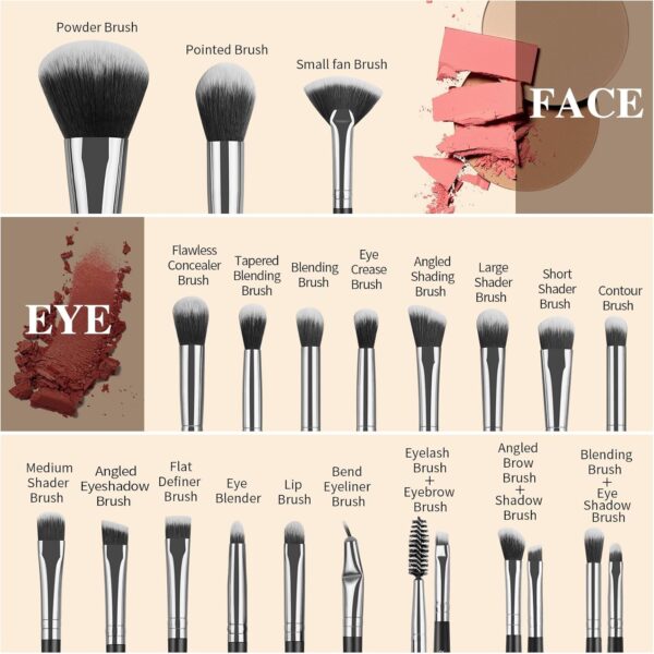 Makeup Brushes, MAANGE 30 Pcs Professional Makeup Brush Set for Foundation Blending Powder Blush Concealers Eyeshadow, 5 Products Included, Makeup Brushes Black, 30 Piece Set