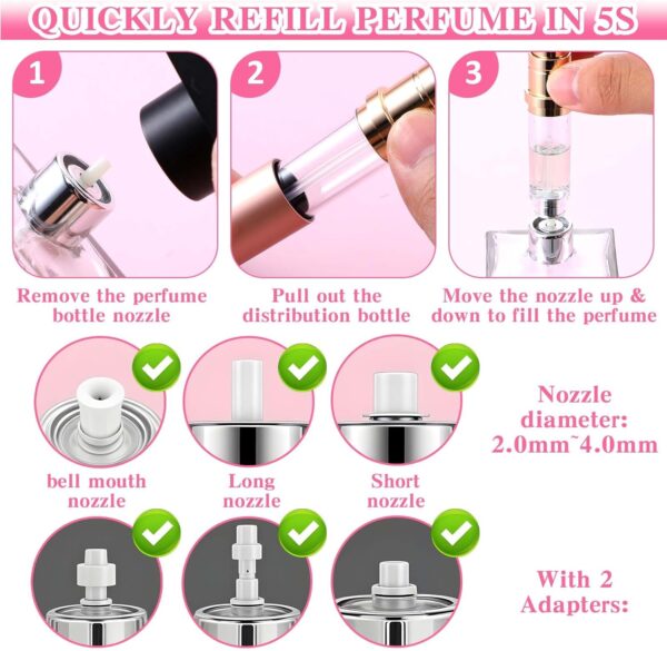JIYIN 5ml Travel Perfume Refillable Bottle, 2 Pack Bottom-Filling Perfume Atomiser, Mini Portable Fragrances Cologne Dispenser, 0.17oz Travel Leakproof Perfume Sprayer for Women Men(Gold)