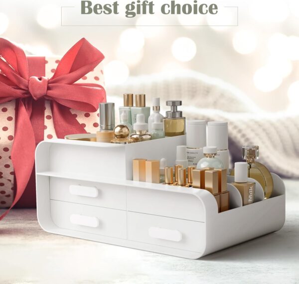 BTGGG Makeup Organiser Cosmetics Skincare Storage with Drawers Beauty Organiser for Vanity Jewelry Organizer Multifuctional Make Up Storage Box for Dressing Table Bedroom Bathroom, White
