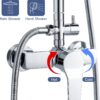 Coleniny Shower System with Diverter Chrome, Shower Mixer Set with 21cm Round Overhead Rainfall Shower Head, 3-Function Handheld Shower, Riser Rail, Adjustable Height Anti Scald Shower Set