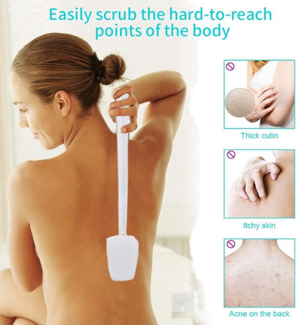 Mczcent Body Brush Dry Brushing Back Scrubber with Curved Plastic Long Handle Bath Shower Brush Dry Skin Exfoliating Cellulite Brush for men and women(Transparent Handle), XL