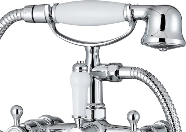 ENKI, Beaumont, BBT0257, Chrome, Bath Shower Mixer Taps & Shower Attachment, Solid Brass, Cross Handle, Traditional Design, Compression Valves, Easy to Install