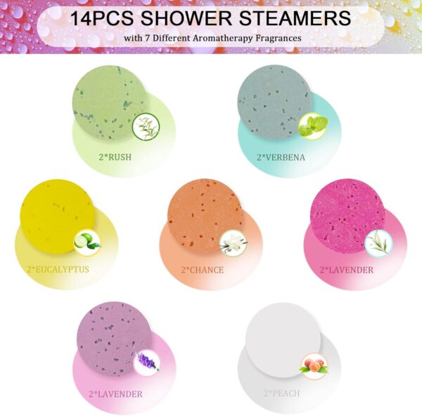 PickMora 14PCS Shower Steamers Aromatherapy with 7 Scents, Bath Bombs with Essential Oils for Relaxation, Shower Bombs Shower Tablets Gift Sets for Women and Men in Mother's Day, Anniversaries