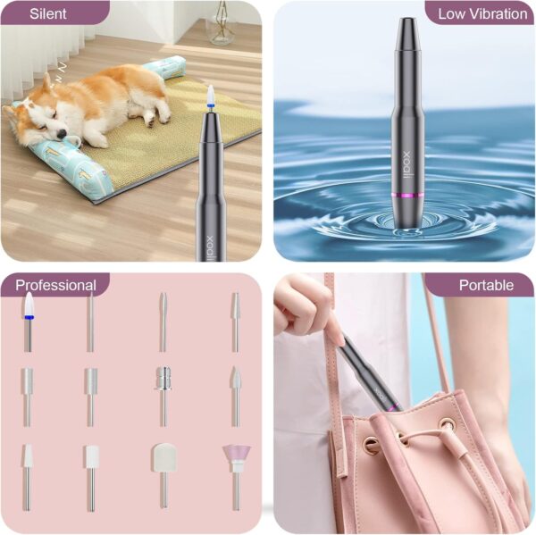 Xoali Electric Nail Files 25000RPM, Professional Nail Drill 12 in 1, Speed-Adjustable Efile Kit with Ceramic Bit for Nail Drill, Manicure and Pedicure Tools for Nail Art DIY, Home or Salon Use