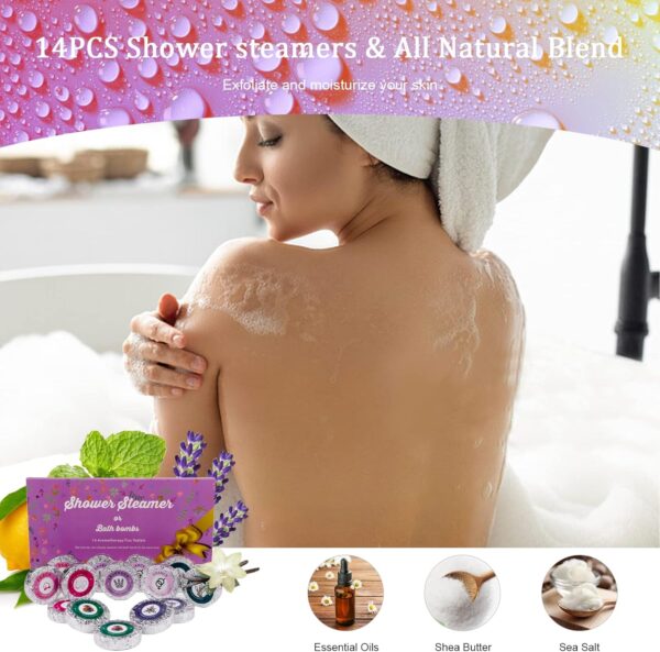 PickMora 14PCS Shower Steamers Aromatherapy with 7 Scents, Bath Bombs with Essential Oils for Relaxation, Shower Bombs Shower Tablets Gift Sets for Women and Men in Mother's Day, Anniversaries