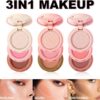 Erinde Mini Highlighter, Bronzer & Blush Powder Palette, Matte Shimmer Powder Makeup, Tiny Face Palette with Mirror All in One, Blendable, Travel Friendly, Cruelty Free, 3 Colours