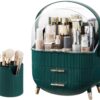 Kousee Multi-Function Make Up Case Dustproof Cosmetic Storage Box, Organizer Skin Care Products Jewelry Organiser Finishing Box for Bedroom Bathroom Desktop, Dark Green