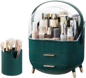 Kousee Multi-Function Make Up Case Dustproof Cosmetic Storage Box, Organizer Skin Care Products Jewelry Organiser Finishing Box for Bedroom Bathroom Desktop, Dark Green