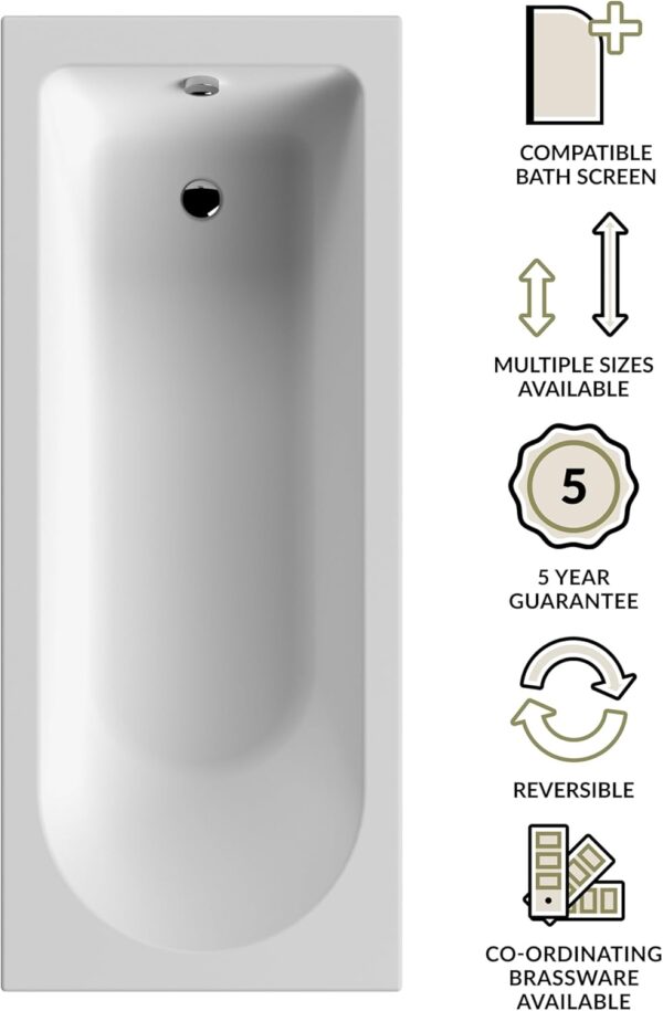 Round Single Ended Straight Shower Bath with Leg Set - 1500mm x 700mm