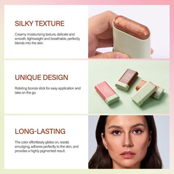 Highlighter Makeup Stick - Waterproof Glitter Cream Highlighter - Bronzer Contour Face Makeup - Long-lasting 3-in-1 Multi Uses for Face Body Eyeshadow (3#rich glow)