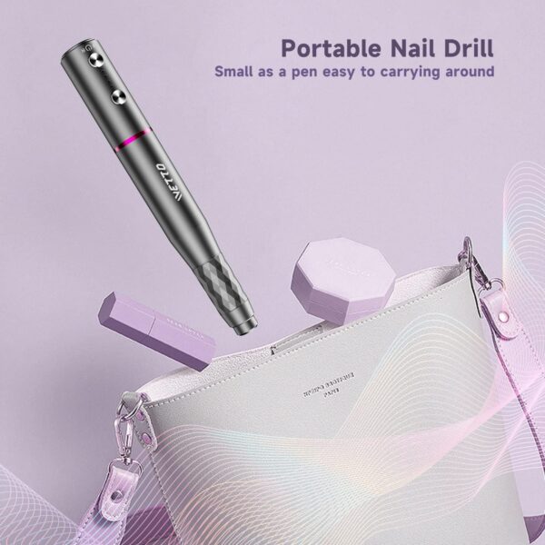 IVETTO Professional Electric Nail Drill, Cordless Nail Drill Machine with Ceramic Nail Bit for Acrylic, Gel Nails, Manicure Pedicure Polishing Shape Tools Design for Home Salon Use(Grey)
