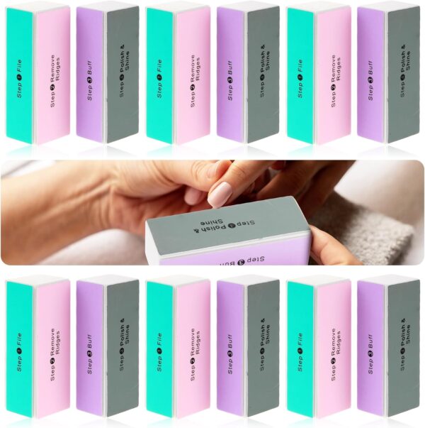 12Pcs Nail Buffer Block, 4-Way Sponge Buffer Block Professional Manicure Tools Kit for Shine Polisher Nail Buffing Rectangular Art Care Buffer Block Tools for Smooth Glossy Nails