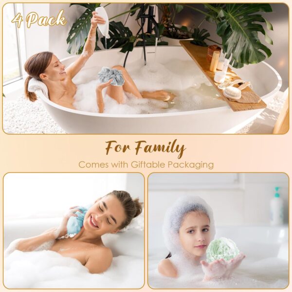 LMSMW Bath Body Poufs 4 Pack - Exfoliating Luffa Sponges for Men Women, Charcoal Shower Mesh Pouf Loofah Sponge Bath Puffs Scrunchie Body Scrubbers Bathing Cleaning Loofahs Lufa Lofa Loffa Pad