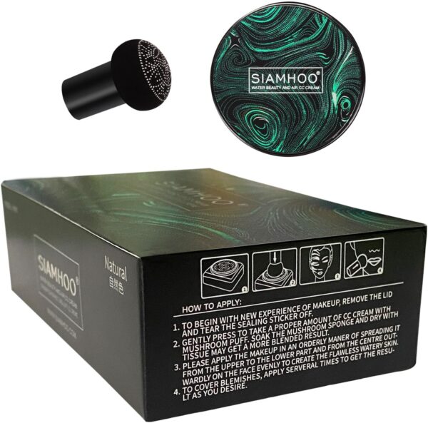 SIAMHOO CC Cream Foundation with Mushroom Head Air Cushion CC Cream Foundation Full Coverage for Flawless Makeup, Even Skin Tone 0.7fl.oz - Natural
