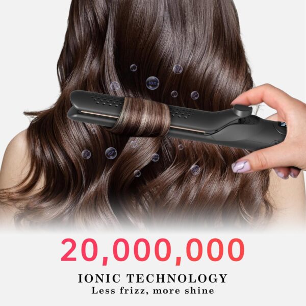 Hair Straightener and Curler 2-in-1, 360° Airflow Styler Curling Iron, 1.25 Inch Curling Wand, 20 Million Negative Ion Hair Care, 5 Temps & Auto Off, Dual Voltage (Black)