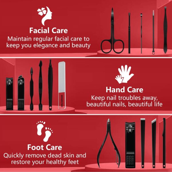 Manicure Set Pedicure Kit, 16 Pcs Stainless Steel Nail Clippers Set, Professional Nail Care Tools Grooming Kit with Portable Travel Leather Case for Men Women Black