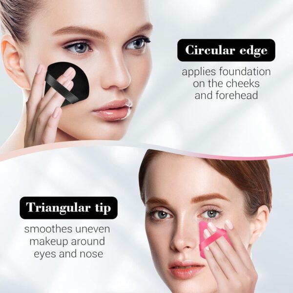 HEYMKGO Triangle Powder Puffs for Pressed Powder, 4 Pcs, Velvet Setting Makeup Sponge with Strap, Reusable Wet Dry Dual-use Face Make Up Cosmetics Cleansing Beauty Puff