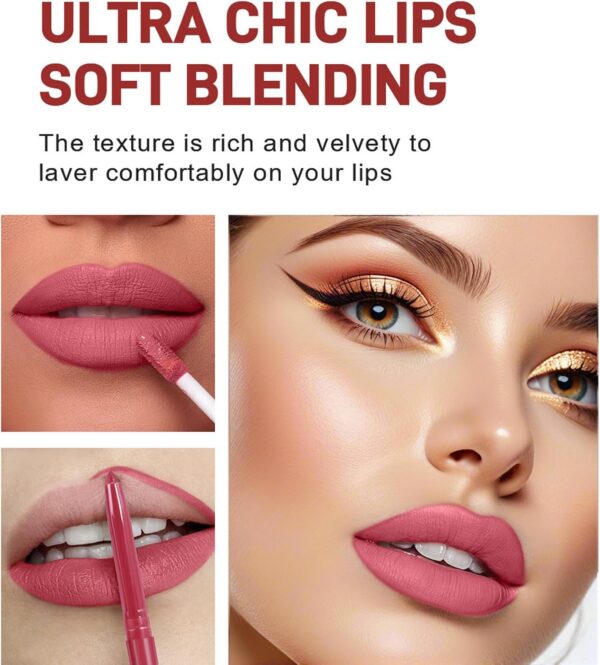 Lip Liner And Lipstick Set, Matte Liquid Lipstick Lip Liner Set Long Lasting Moisturizing Velvety Lipstick Matte Pink Lip Gloss Waterproof Non-Stick Cup Liquid Lipstick Lipliner Make Up Gift Set