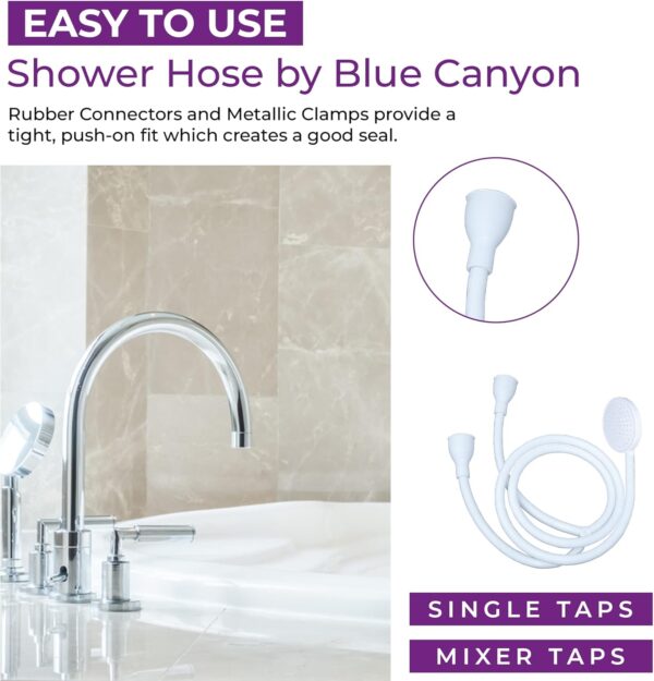 Blue Canyon Vector Double Tap Shower Spray| Bathroom Accessory| Premium Shower Attachment for Bath taps| Push-on-Fitting| Suitable for Round & Oval Taps| Shower Head for Bathroom| ~1.5 Meters| (White)