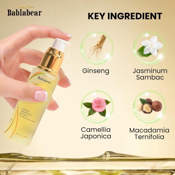 Bablabear Hair Oil for Frizzy Hair,Hydrating Oil Serum to Revitalize Damaged,Provides Heat Protection |Adds Hair Shine and Smooths Split Ends.