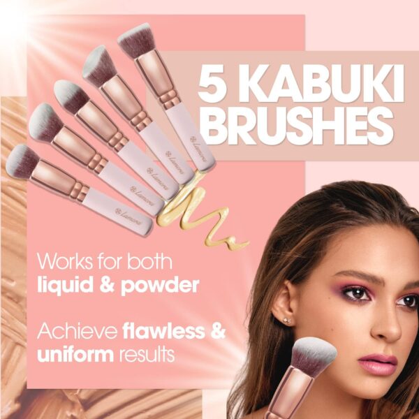 Kabuki Makeup Brush Set - For Foundation Powder Blush Concealer Contour - Perfect For Liquid, Cream or Mineral Products - 10 Pc Collection With Premium Synthetic Bristles For Eye and Face Cosmetic