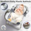 Baby Bath Tub Foldable Bathtub, Collapsible Toddler Bath Tubs with Baths Support Cushion Pad Seat Mat, Anti-Slip Portable Travel Shower Bathing Basin Folding Bathtubs for Newborn Toddler Infant (Grey)