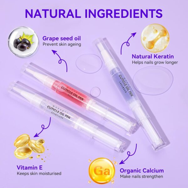 Makartt Cuticle Oil Pens - Nourishing Cuticle Oil for Nail Strengthener, Moisturizing, Natural Ingredients Nail Softener, Nail Oil Cuticle for Repairing Cracked and Dry, Ideal Cuticle Care Set 3PCS