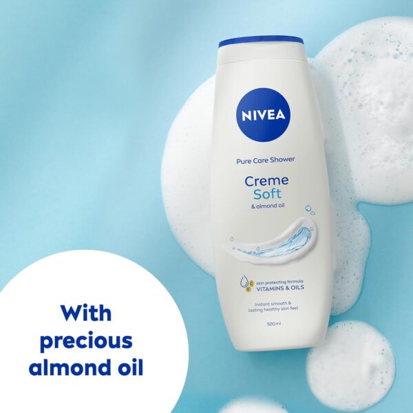 NIVEA Crème Soft (500ml, Pack of 6) Caring Shower Body Cream Enriched with Almond Oil, Moisturising Shower Gel Body Wash with Jojoba Oil, Glycerin and Panthenol