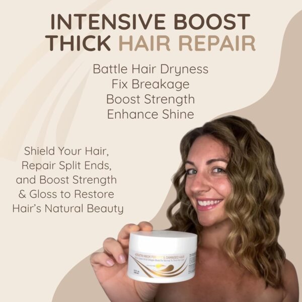 Vitamins Hair Mask Keratin Treatment - Biotin Castor and Coconut Oil Deep Conditioner for Thick Coarse Hair - Protein Repair Product for Coloured Dry Damaged Curly Wavy & Straight Locks