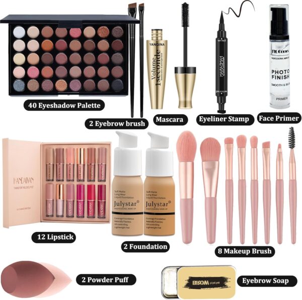 Make-Up Sets,All In One Make Up Set For Women,Makeup Kit Includes 40 Colors Eyeshadow Palette Mascara Foundation & Face Primer Eyeliner Stamp Lip Gloss Set Eyebrow Soap Makeup Sponge