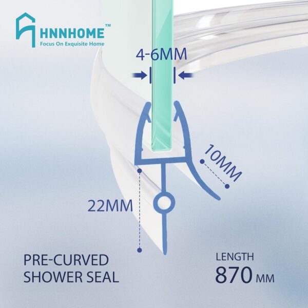 HNNHOME 870mm Pre-Curve Rubber Plastic Bath Shower Screen Seal Strip Perfect for 4-6mm Curved or Straight Glass Door 16-22mm Gap