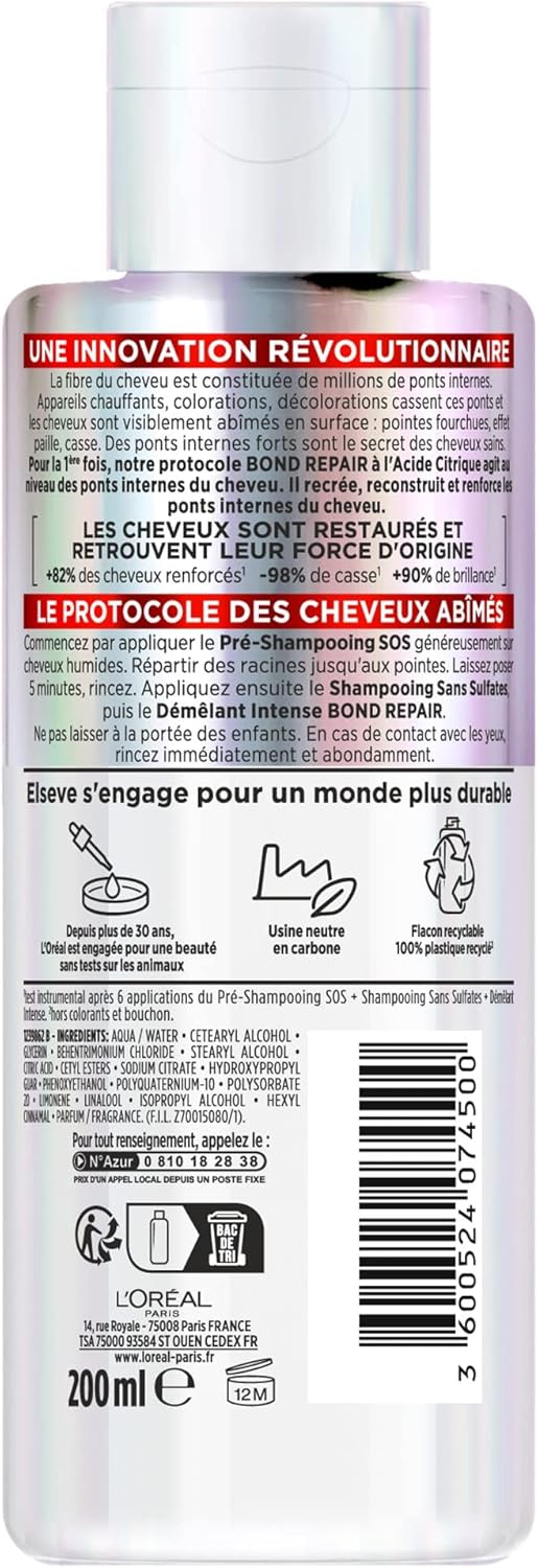 L’Oréal Paris L'Oréal Paris - Restorative Hair Routine for Damaged & Over-stressed Hair - Pre-Shampoo + Shampoo + Detangler - Citric Acid Complex - Elseve Pro Bond Repair - 3 Products