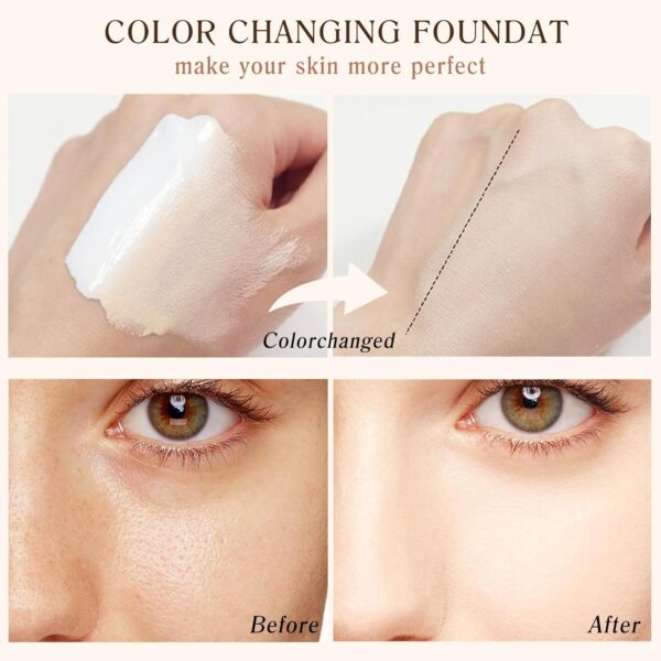 4 in 1 Colour Changing Foundation, SPF50 Medium Spectrum Foundation, Colour Changing Mature Skin Foundation, Full Coverage Skincare, Moisturizing Anti-aging, Universal Shade for All Skin Types-30ML
