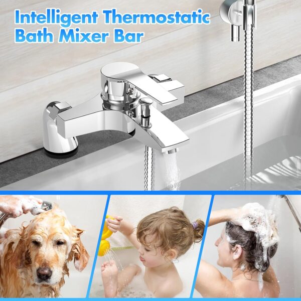 Marketero Bath Mixer Taps, Modern Single Lever Bath Shower Filler Mixer Tap with Dual Outlet Ceramic Valve for Bathroom Brass Chrome