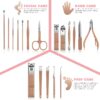 Manicure Set Professional Nail Clippers Kit Pedicure Care Tools with Zipped Bag for Women - 18 in 1 Grooming Tools Kit for Travel & Home（Rose Gold）