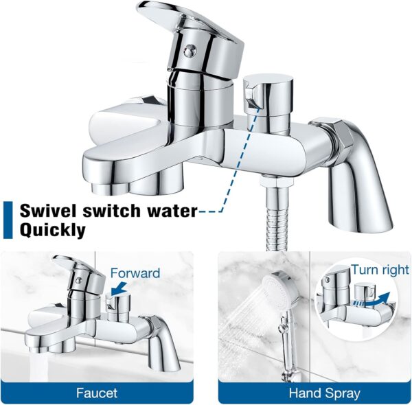 Bath Shower Mixer Tap Modern Bath Taps Single Lever Monobloc Shower Mixer Deck Mounted Bathtub Faucet Tub Filler Chrome, Solid Brass, 1/2'' Outlet, 180mm Centres, with Tub Filler Spout