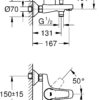 GROHE Start Flow – Exposed Wall Mounted 1 Metal Lever Bath Mixer Tap (Automatic Bath/Shower Diverter, 46 mm Ceramic Cartridge, Integrated Non-Return Valve, Metal Wall escutcheons), Chrome, 23772000