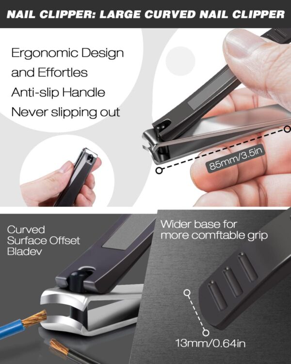 Softale Toenail Clippers Set 7 Pcs Ultra Sharp Curved Blade with Easy Grip Rubber Handle, Podiatrist Large Toe Nails Clippers for Thick & Ingrown Toenails, Premium Nail Treatment Tool Toenail Scissors
