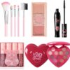 Complete Makeup Set for Women with 5PCS Brushes - Includes Mascara, Lipstick, Eyeshadows, Blusher Palette - Ideal for Teenage Girls and Beginners