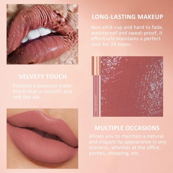 Prreal 2Pcs Lip Liner and Lipstick Makeup Set, Matte Liquid Lipstick + Matching Lip Liner, Nude Velvety Lipstick Makeup Kit, Waterproof Long Lasting labiales mate 24 horas originales (07)