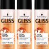 '3 x Gliss Kur Express Repair Conditioner Total Repair For Dry, Damaged Hair 200 Ml