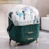 Kousee Multi-Function Make Up Case Dustproof Cosmetic Storage Box, Organizer Skin Care Products Jewelry Organiser Finishing Box for Bedroom Bathroom Desktop, Dark Green