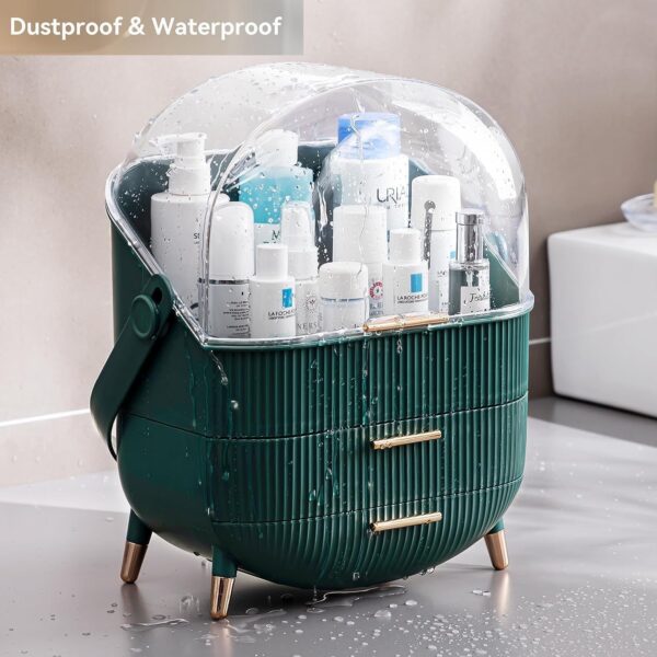 Kousee Multi-Function Make Up Case Dustproof Cosmetic Storage Box, Organizer Skin Care Products Jewelry Organiser Finishing Box for Bedroom Bathroom Desktop, Dark Green