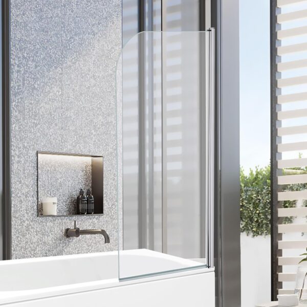 VeeBath Bath Screen Pivot Bath Shower Tempered Glass Screen Reversible Door Panel - 800 x 1400mm, Jade Round