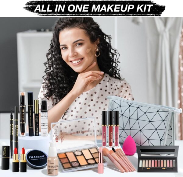 Proamate All in one Makeup Set, Cosmetic Make Up Starter Kit With Storage Bag Portable Travel Make Up Palette Eyeshadow Foundation Lip Gloss Makeup Gift Set for Teenage & Adults(Kit A001)