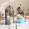 STORICANS Makeup Brush Holder Rotating Organiser with Clear Lid，Sliding Opening Dustproof Makeup Brush Case Make up Organizer Storage for Dressing Table Organiser,Vanity,White